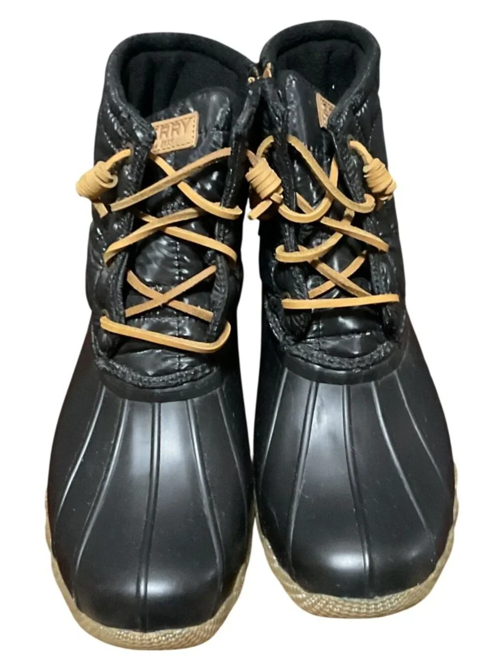 Sperry Saltwater Quilted Duck Boots Sz 7.5 Black STS80755 Quilted Rain Shoes